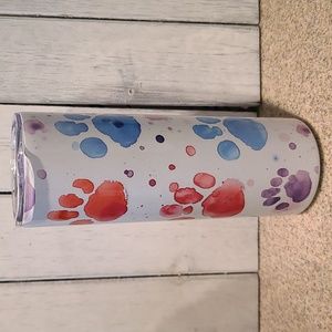 PAW PRINT - NWT 20oz SS skinny tumbler & lid, vivid watercolor style